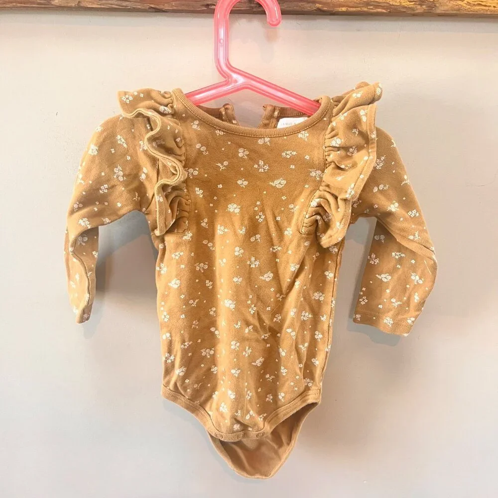 Jamie Kay Baby Girls Floral Print Long‎ Sleeve Bodysuit With Ruffle Details Size